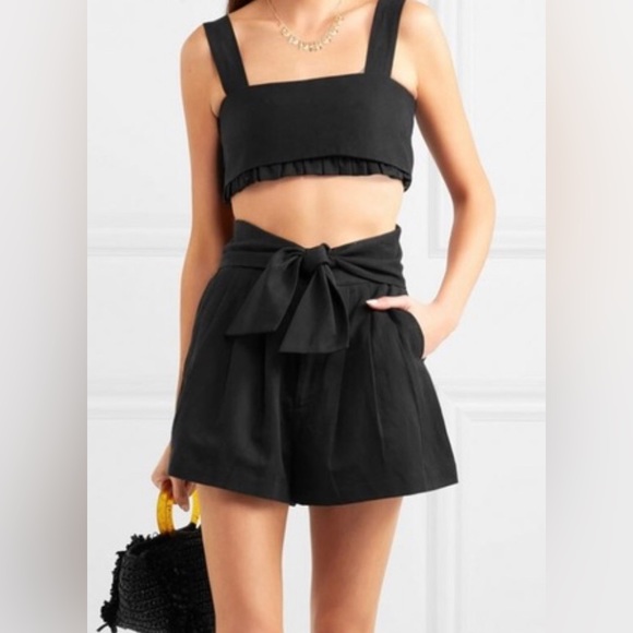 Plus 24 Wide leg paper bag waist belted Black/White Striped Shorts - Picture 12 of 13